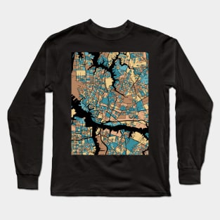 Norfolk Map Pattern in Mid Century Pastel Long Sleeve T-Shirt